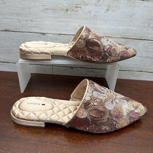 Birdies The Dove Women's Floral Sequins Slip On Slippers Size 7 Pink Metallic